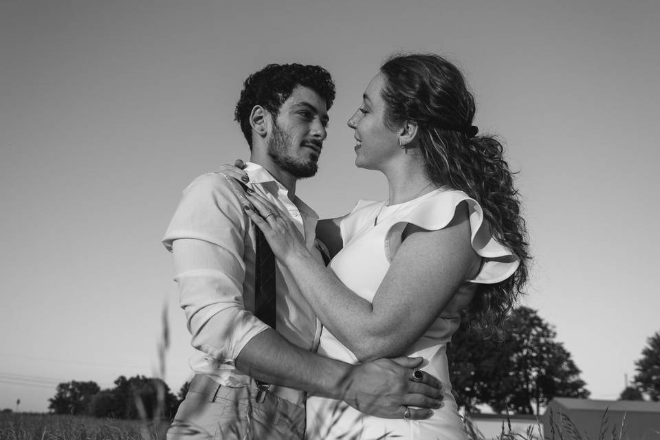 Embracing in a meadow