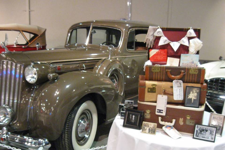 Vintage car and suitcases