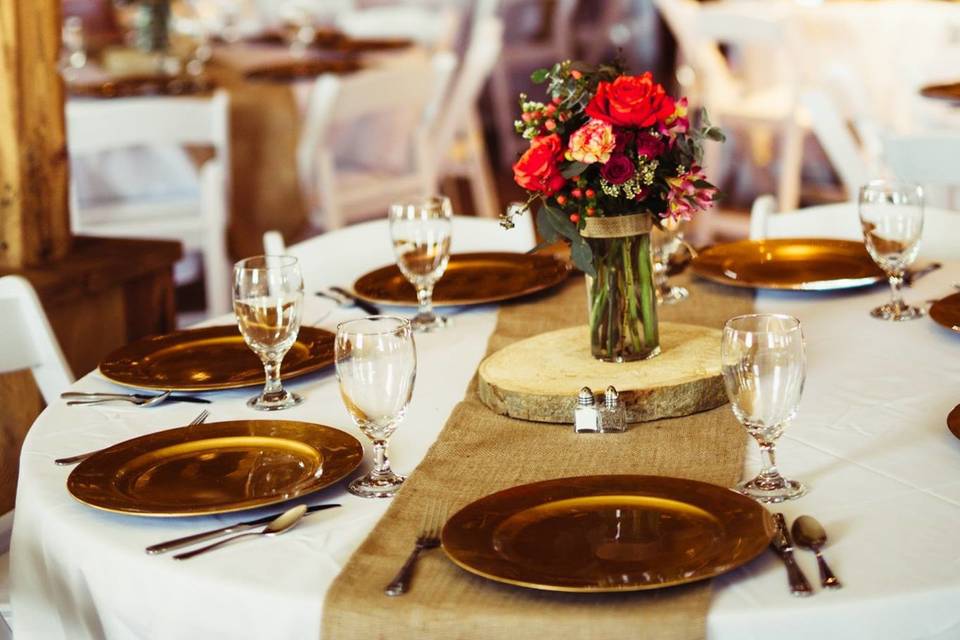 Table setup with flower centerpiece