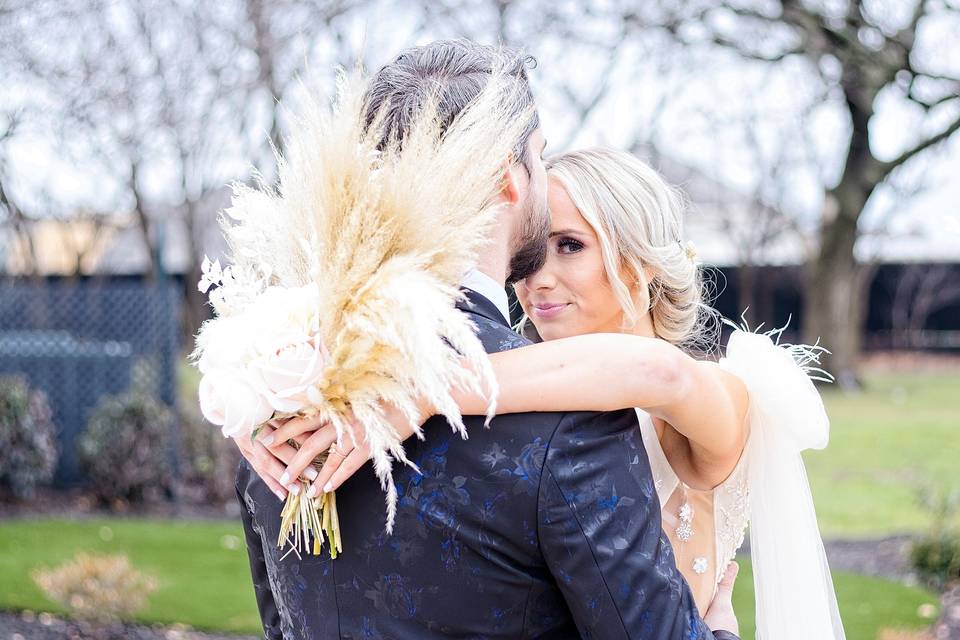 Bride and Groom Embracing