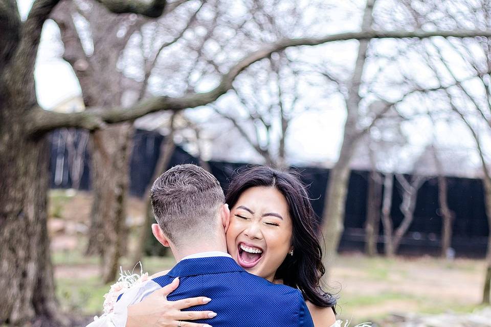 Bride and Groom Embracing