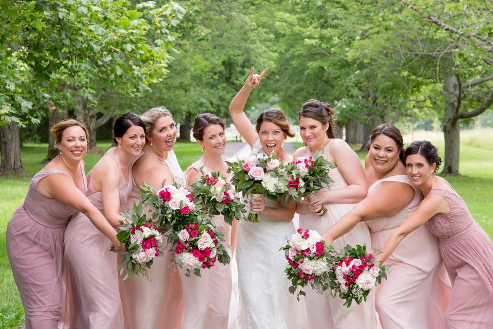 Fun loving Bridal Party at Know Farm. Portrait by Lovely Day Photo