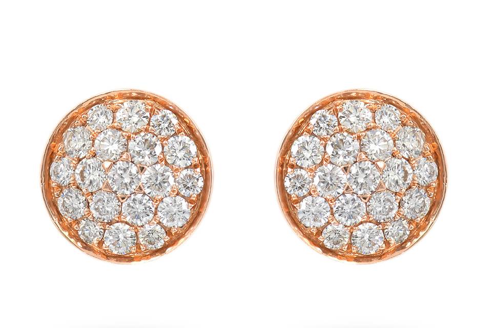 Stellar OrbisSpectacular 14K gold circle earrings covered in round pave diamonds for continuous sparkle. Diamond : 0.85 Carats Approx.Cut : Round BrilliantColor : E-FClarity : VSGold Karat : 14kt.Gold Color : Rose GoldGold Weight : 3.6g