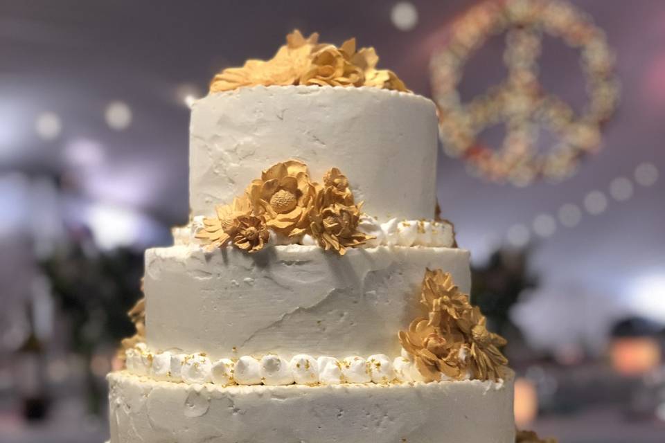 Gold Peacequinox Wedding Cake