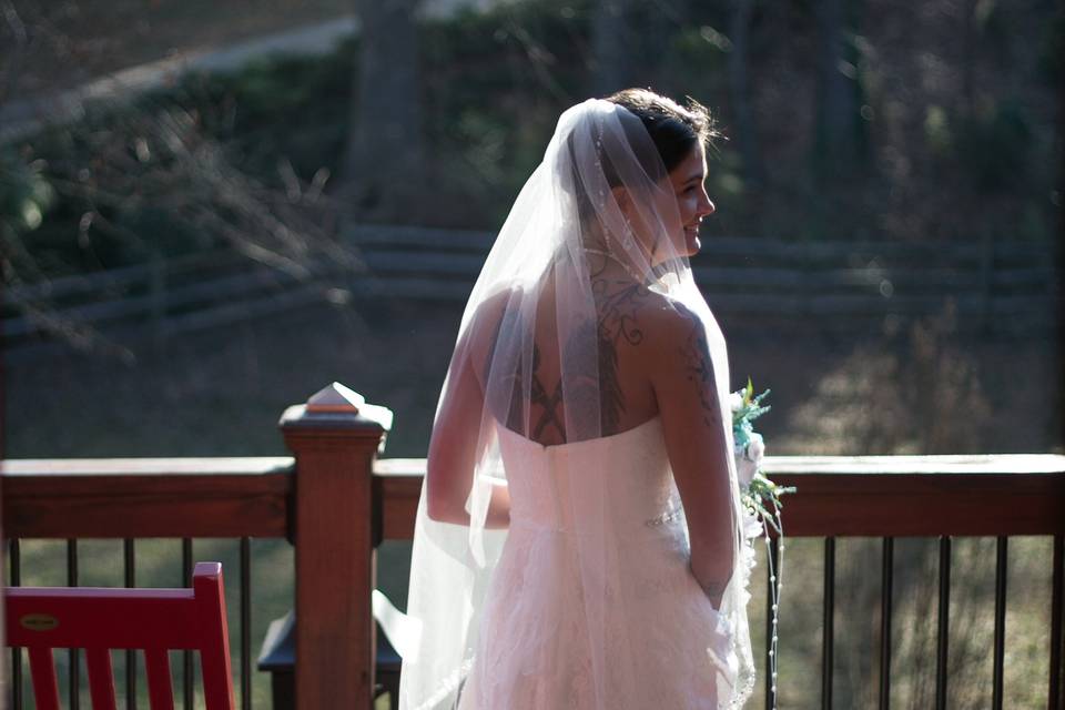 Bride looks to the right