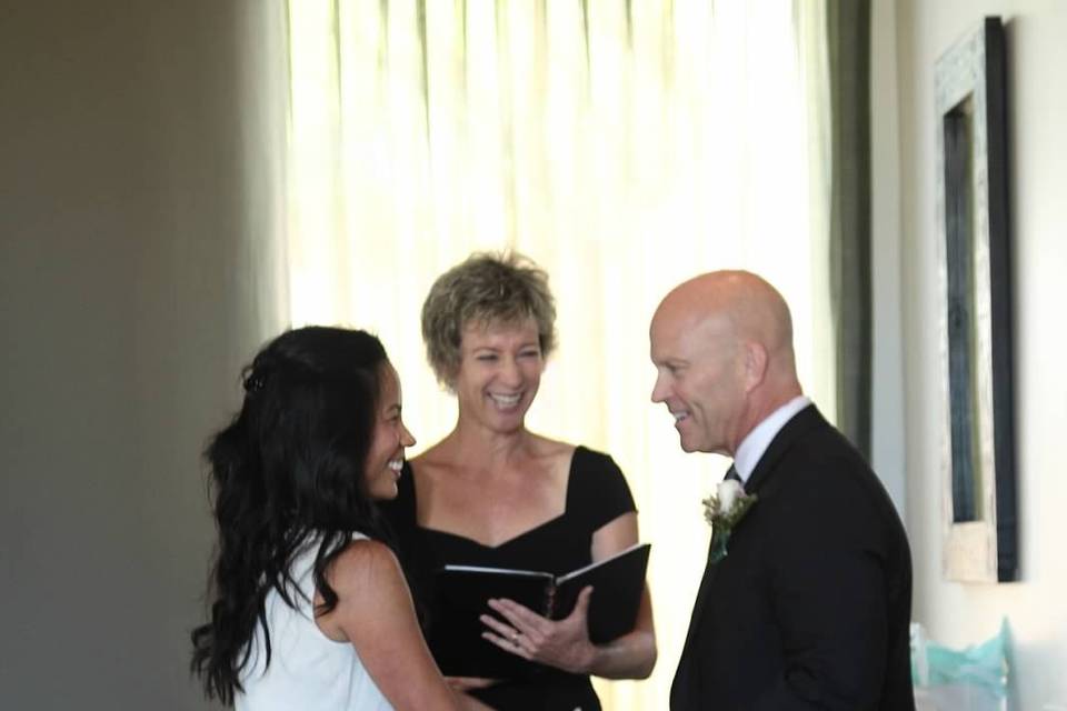 Nhu and Rich in a private casita at the Sanctuary Resort. Warm and joyous laughter prevailed throughout the ceremony!