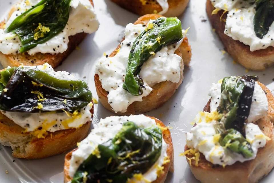Chard Shizo pepper bruschetta