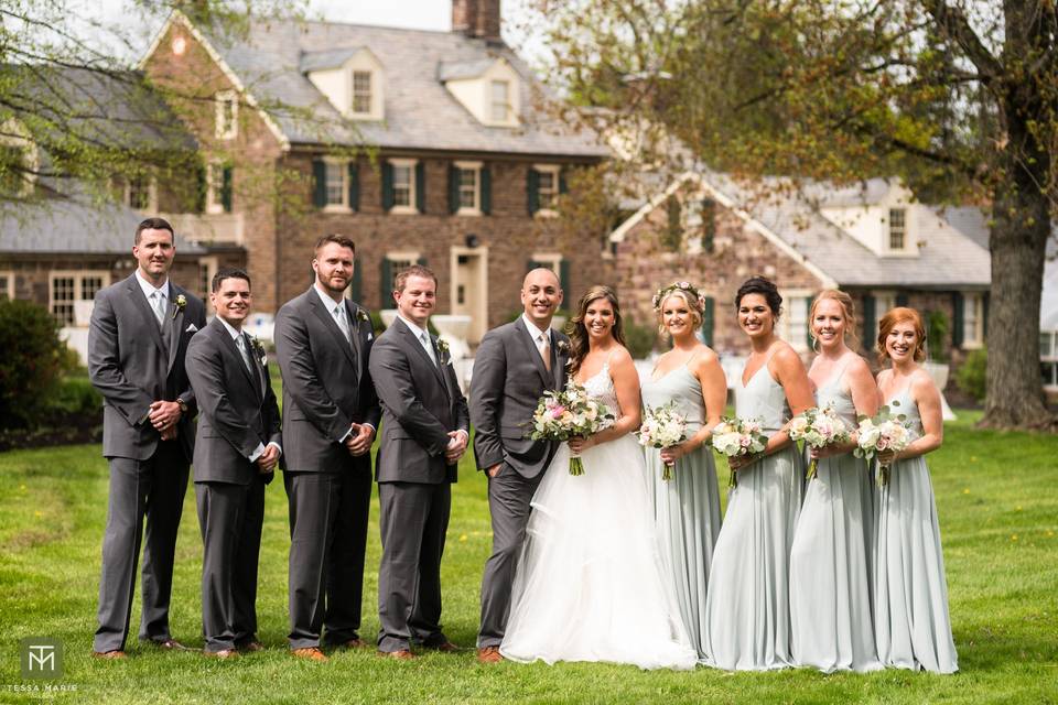 Wedding couple and guests