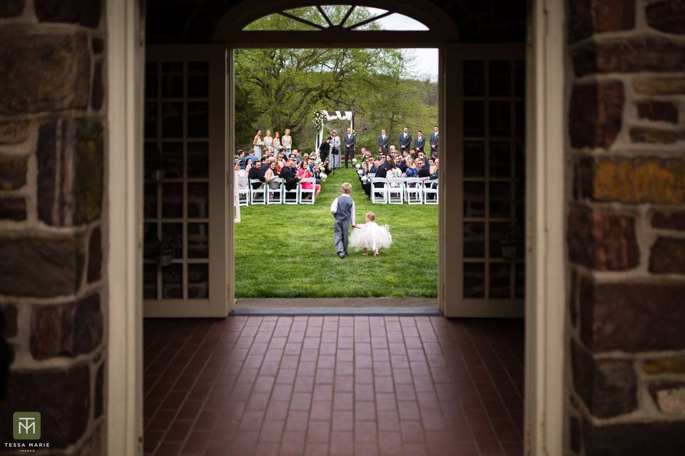 Wedding couple and guests