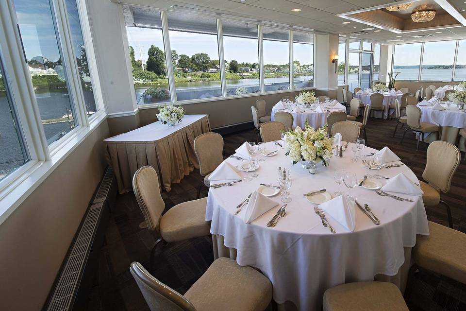 Table setup with flower centerpiece