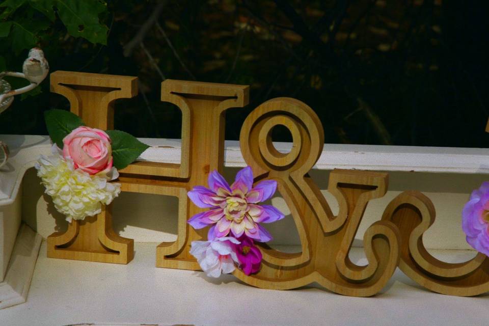 Wooden carved initials