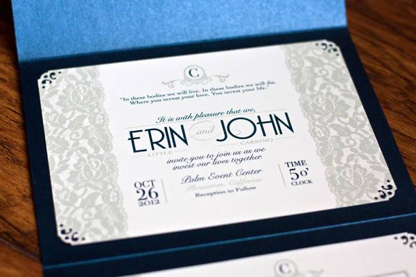 Erin & John's lace wedding invitation