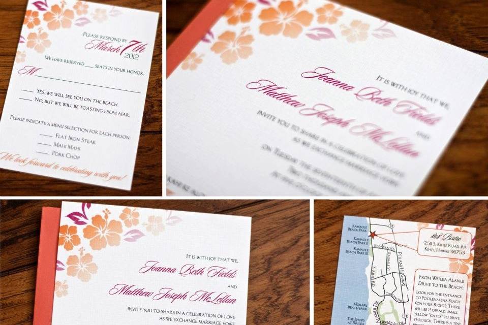 Joanna & Matt's Maui destination wedding invitation & inserts