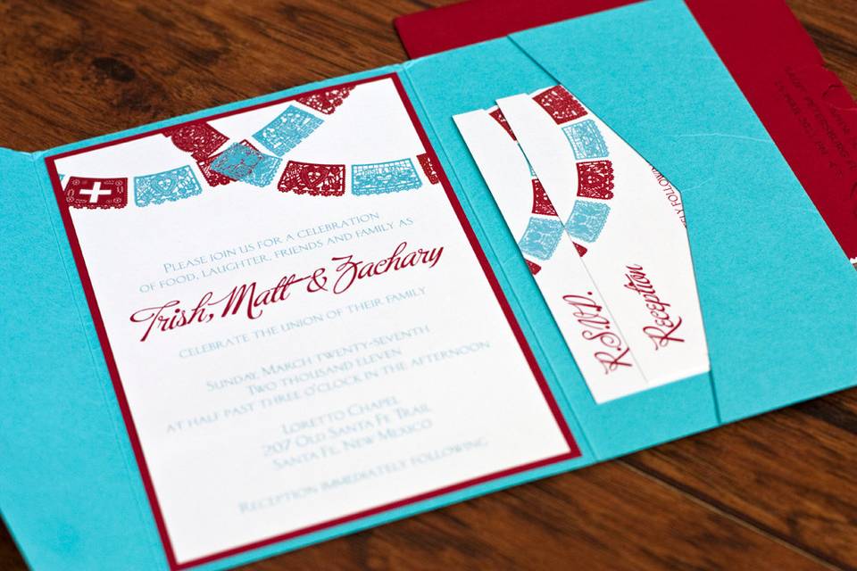 Trish & Matt's papel picado wedding invitation