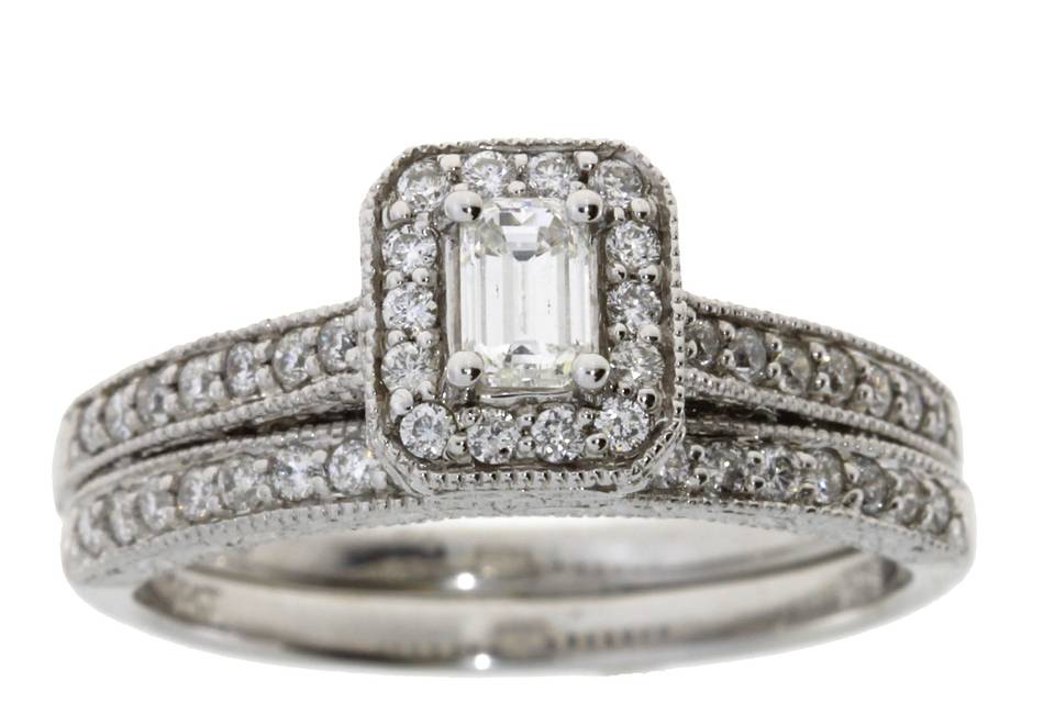 Emerald cut Diamond Halo Ring