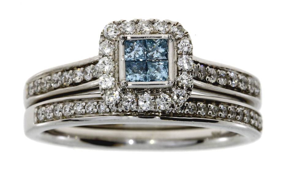 Blue Diamond Halo Bridal Set