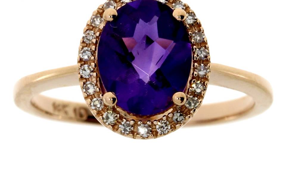 Amethyst diamond halo ring
