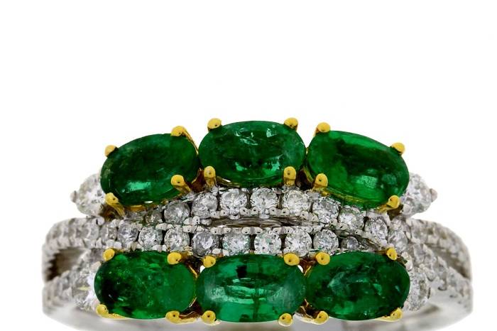 Emerald Diamond Two Tone Ring