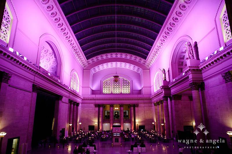 Wedding reception violet lights