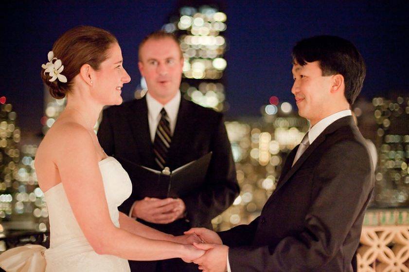 Downtown wedding at night