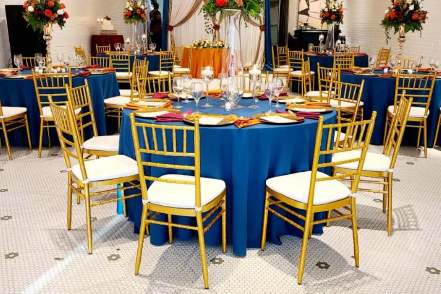 Blue and gold accents
