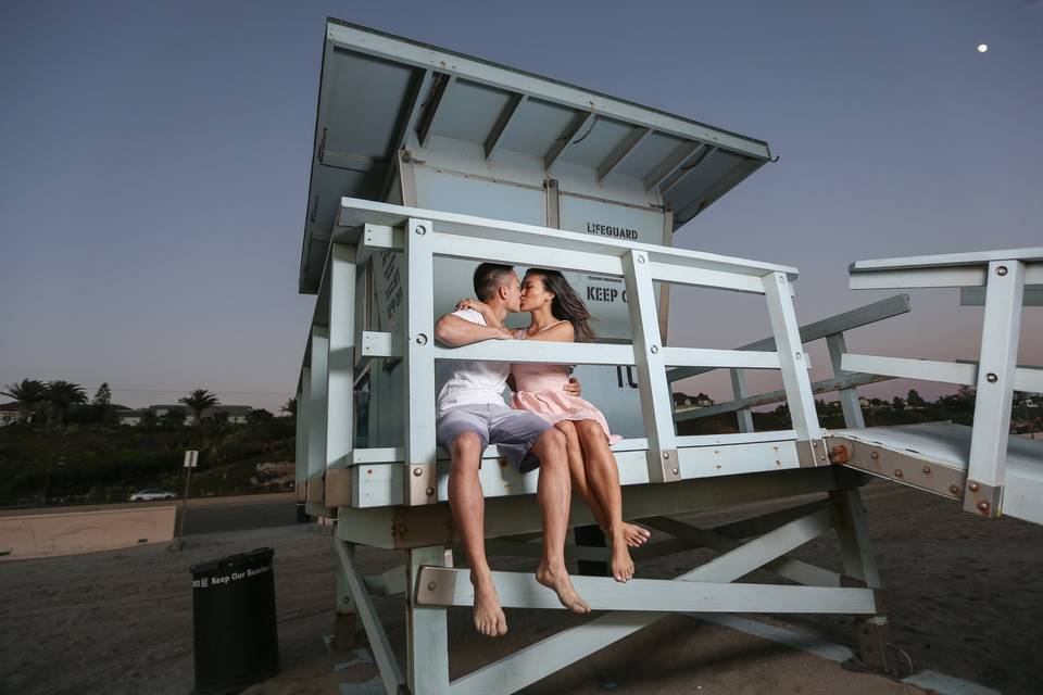 Couple kissing in creative shot