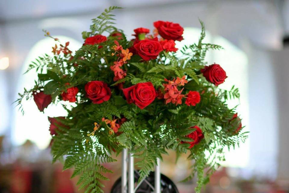 Tall wild red and green centerpiece