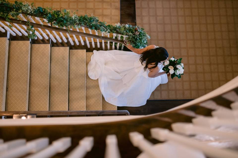 Bride going down the stairs