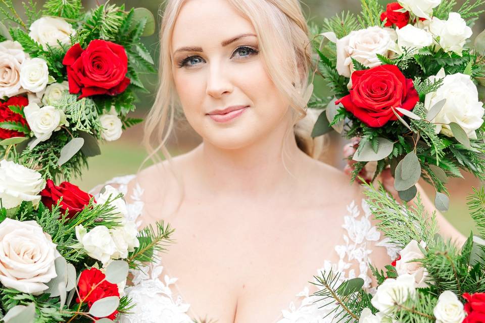 Bride with flowers surrounding