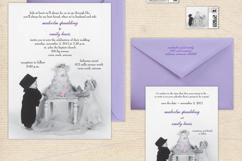 This white square wedding invitation has a pearl satin embossed border, approximately 1/2