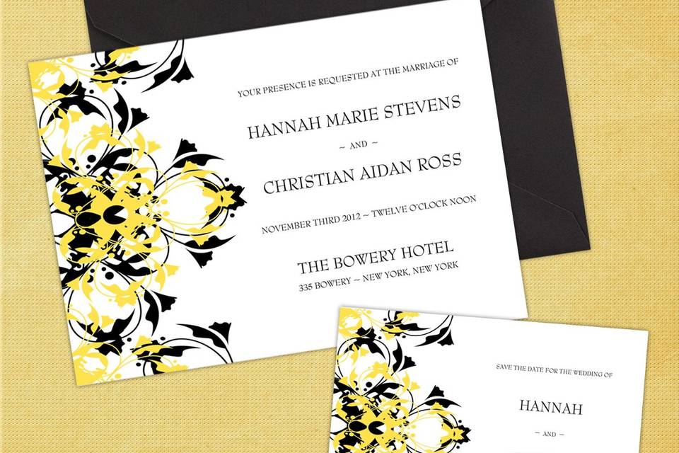 This white square wedding invitation has a pearl satin embossed border, approximately 1/2