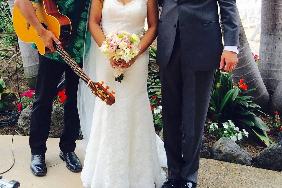 Newlyweds with the musician