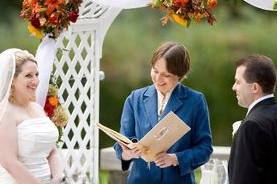 Beautiful backyard autumn garden wedding, bride not quite blue.