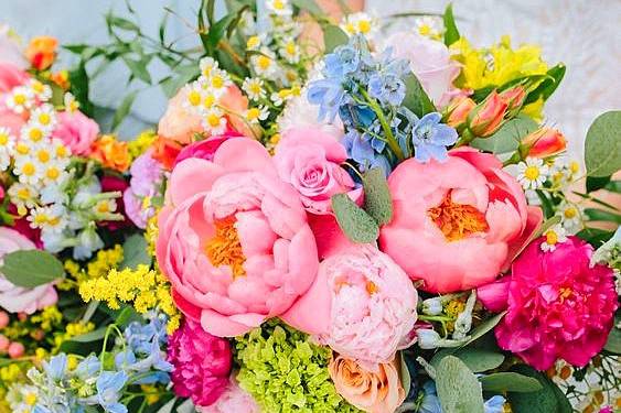 Peony and wild flower bouquet
