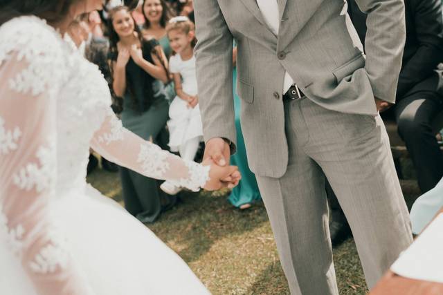 Couple laughing during wedding
