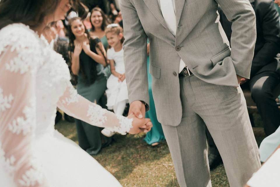 Couple laughing during wedding