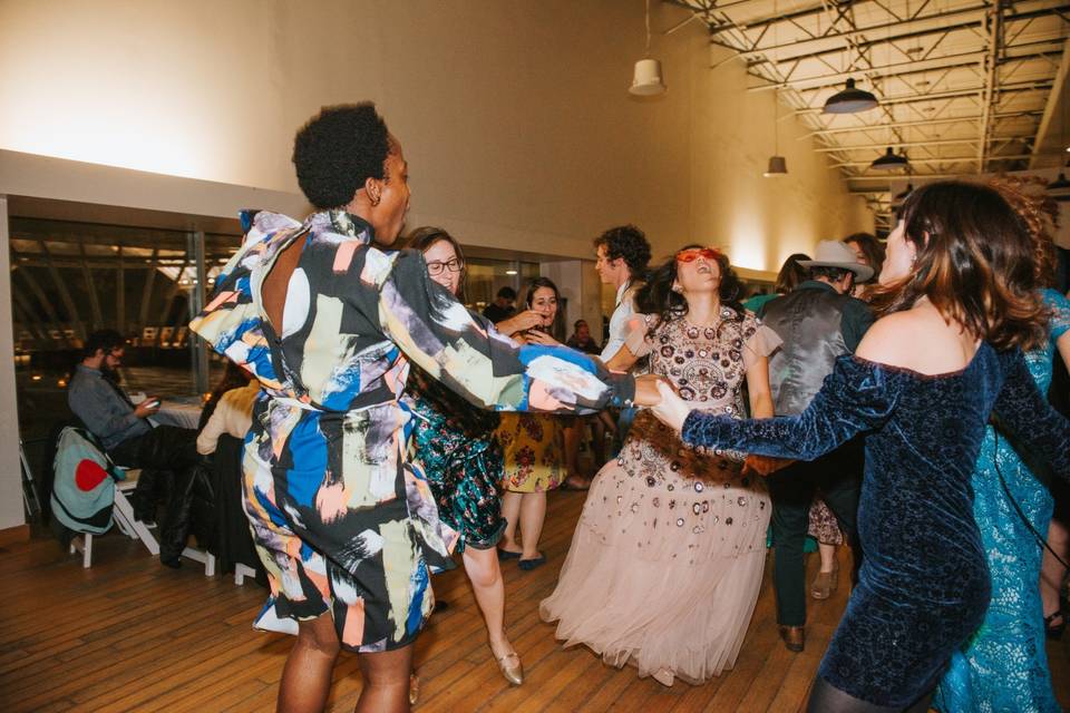 Group dancing at wedding