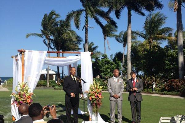 Coach T, Groom & best man waiting on the bride and the show to begin