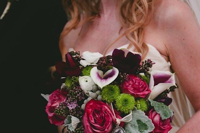 Deep red and green bouquet