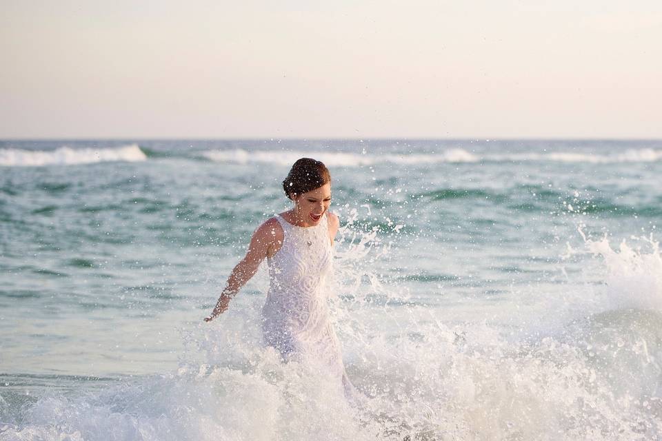 Beach in a wedding dress