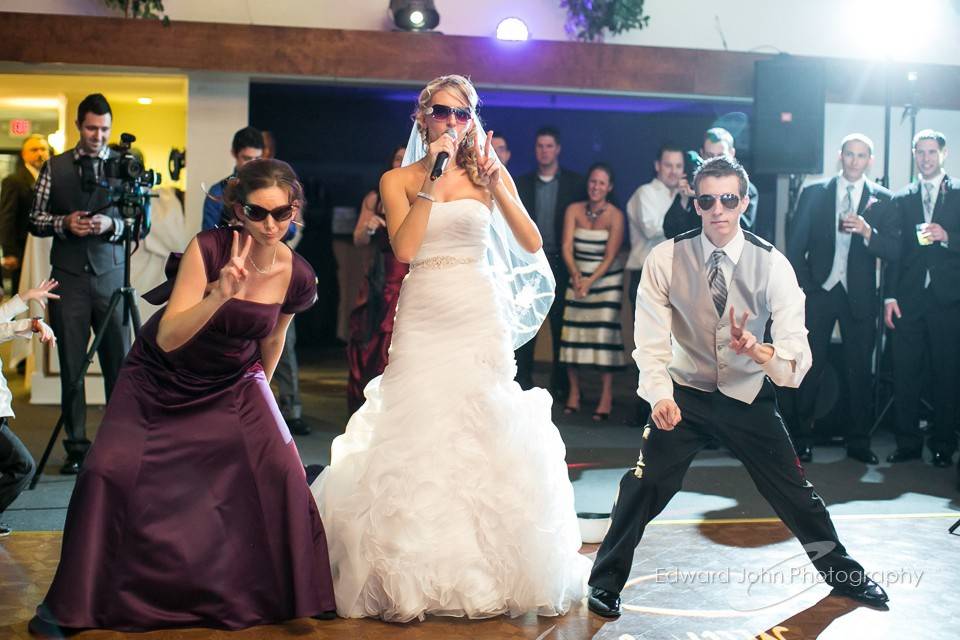 Bride and siblings rockin out