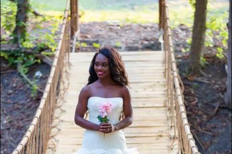 Bride on rope bridge