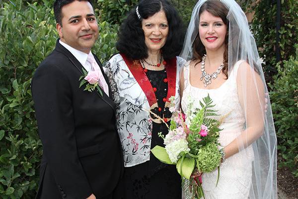 Newlyweds and the officiant