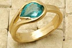 14K Yellow Gold Hand Sculpted Emerald Teardrop Ring