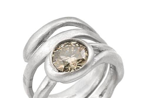 Platinum Champagne Diamond wedding ring set