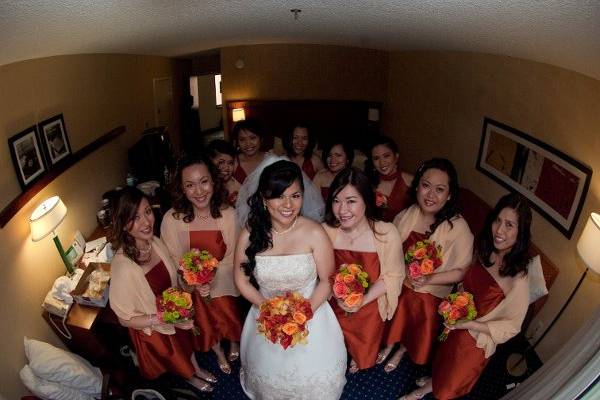 The bride with her bridesmaids