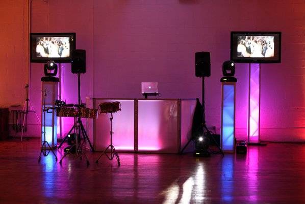 DJ, Concert Lighting, 2 Flat Screens & Montage with Candid Photo Shots, Live Percussionists.