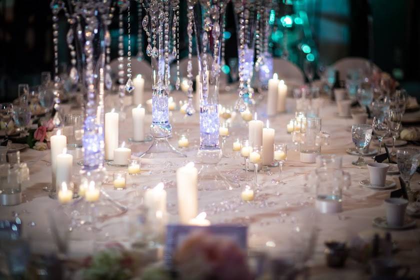 Votive candles and crystals