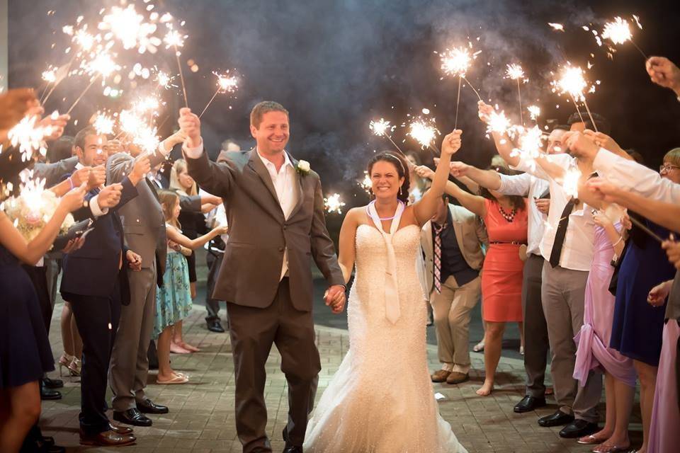 The bride and grooms sparkler send off