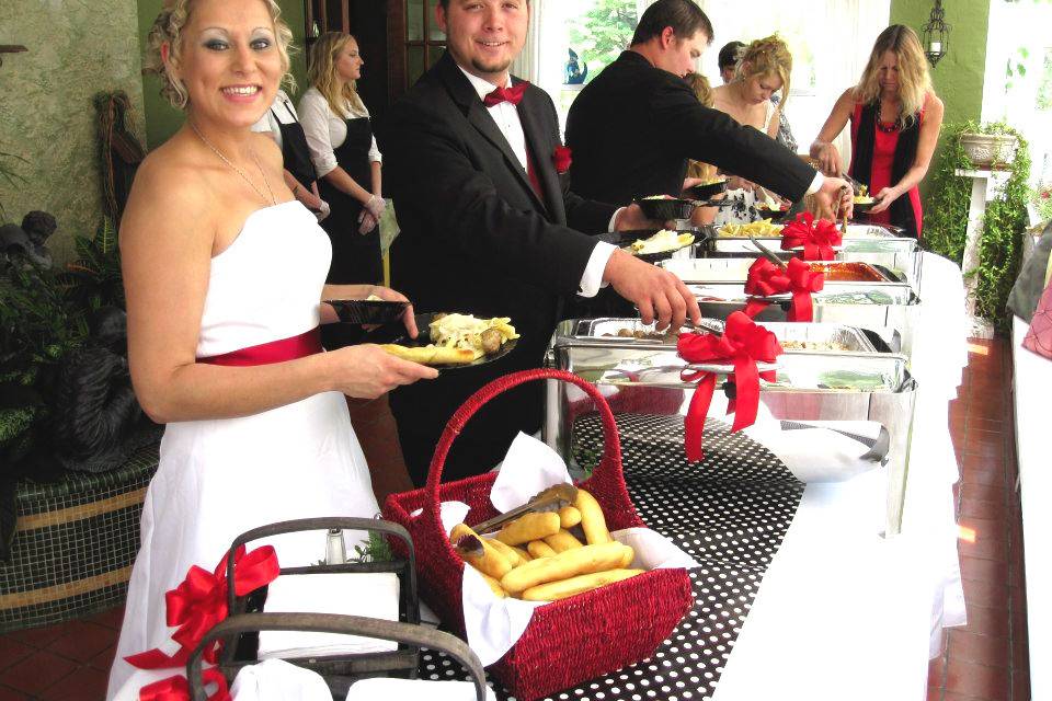 For indoor weddings, our lovely Solarium is a great location for your reception serving line.